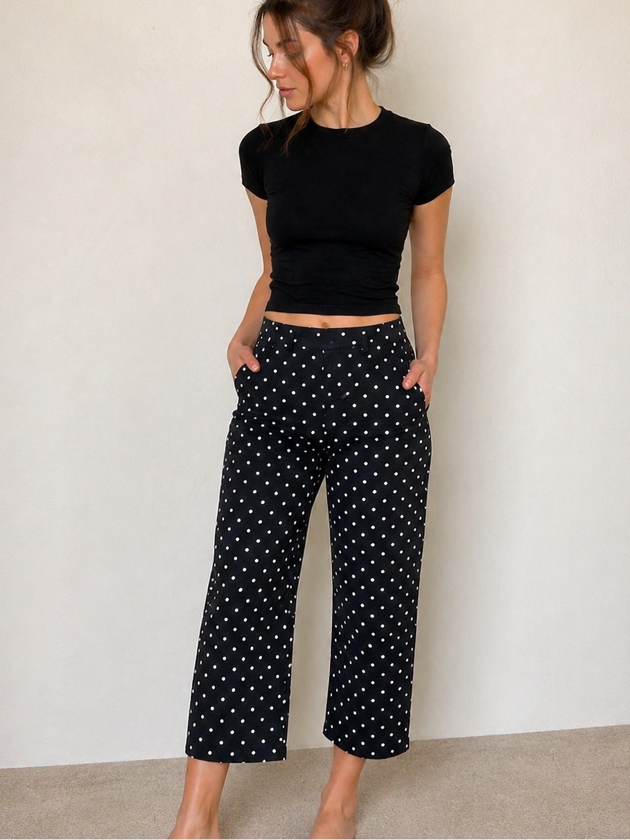 Adidas Polka Dot Cropped Pants Women Size 8 Black White Stretch Golf Casual